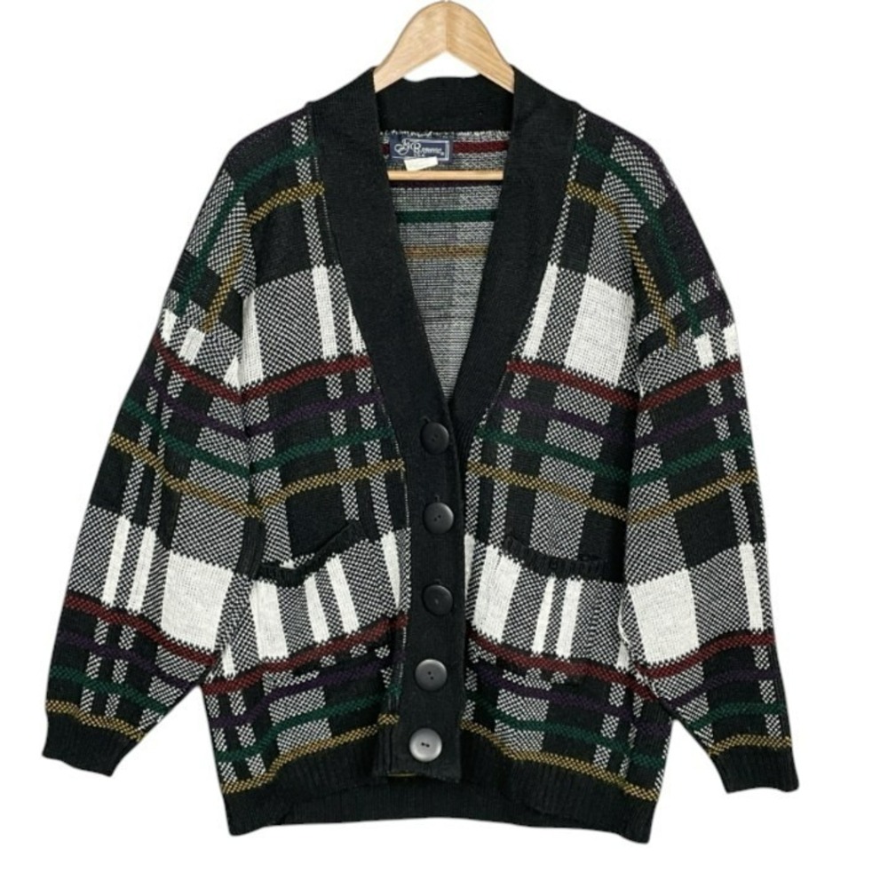 Vintage Academia Oversized Cardigan Sweater Womens L Preppy Grandpacore USA Made